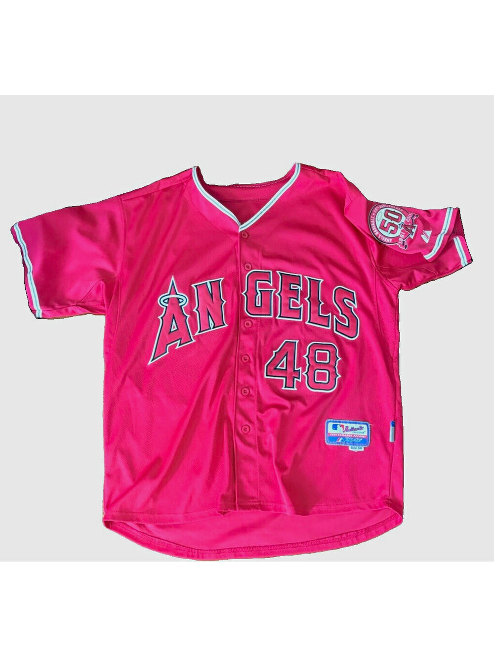 VTG Majestic Authentic Los Angeles Angels Torii Hunter #48 Size 50 50th Patch